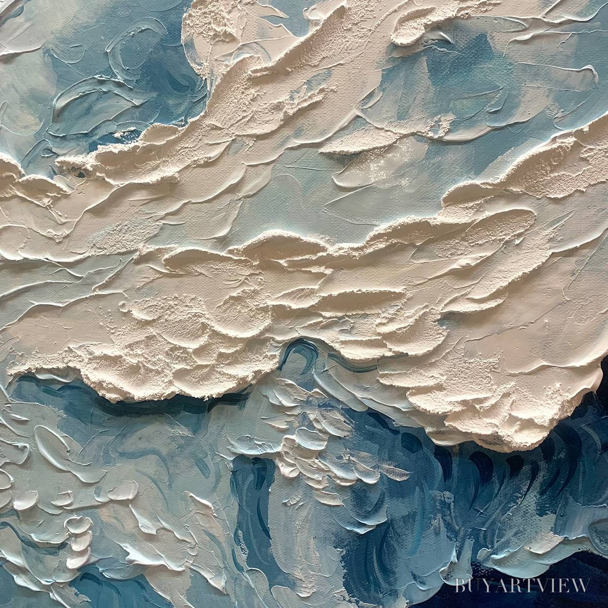ARTOVITAS Ocean'S Embrace – Textured Abstract Seascape Oil Painting - image 3
