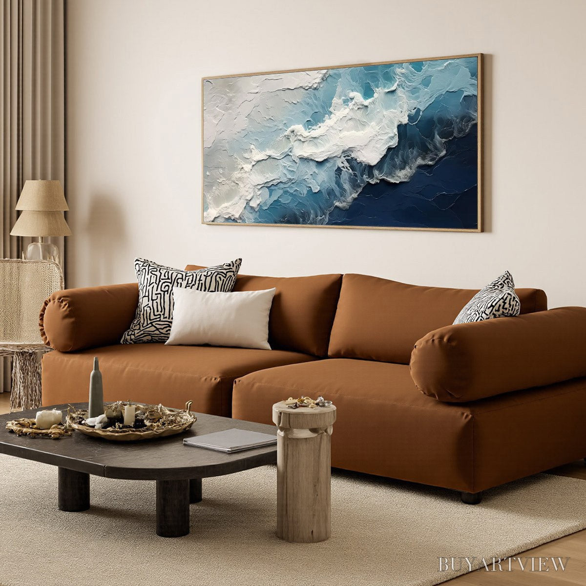 ARTOVITAS Ocean'S Embrace – Textured Abstract Seascape Oil Painting - image 5