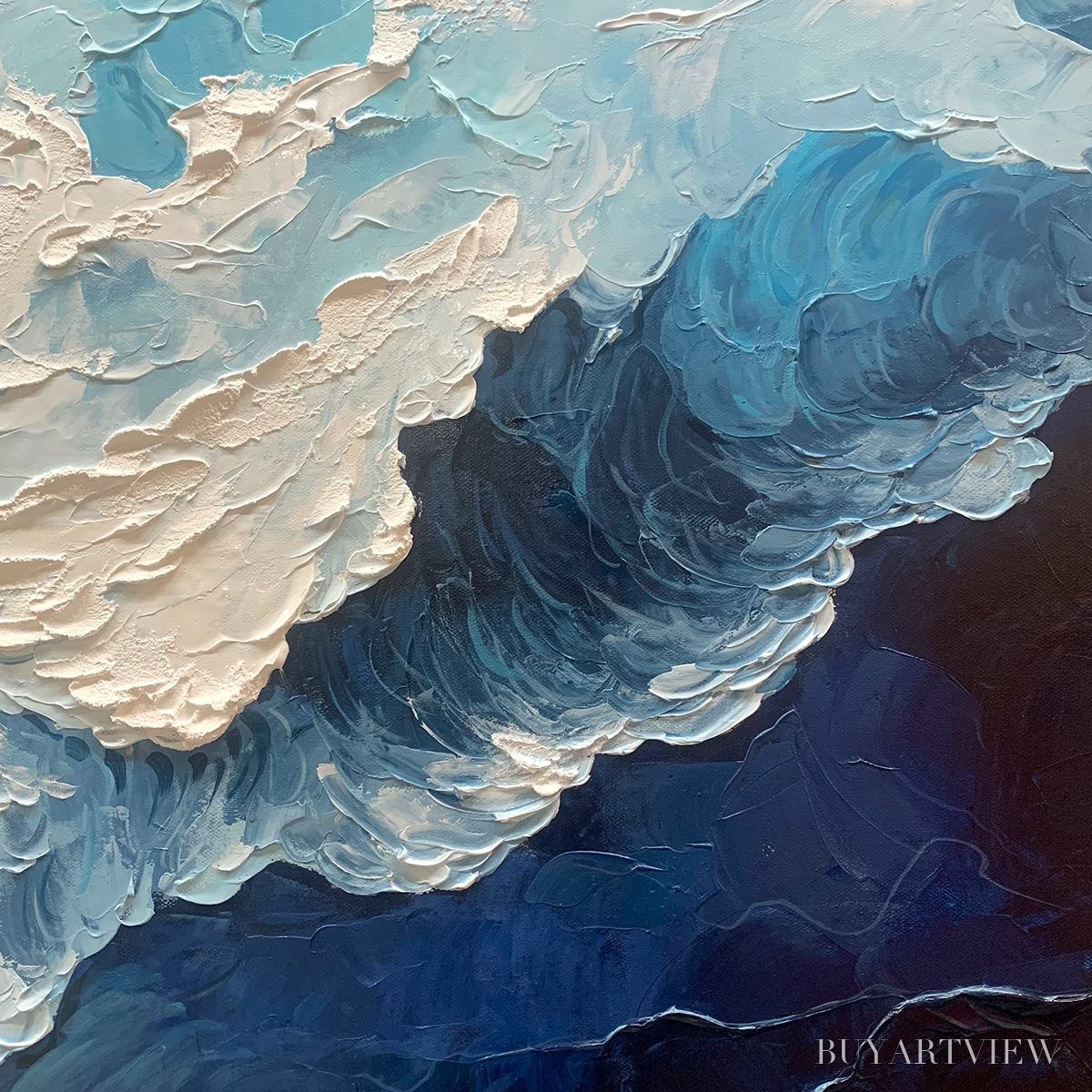 ARTOVITAS Ocean'S Embrace – Textured Abstract Seascape Oil Painting - image 6