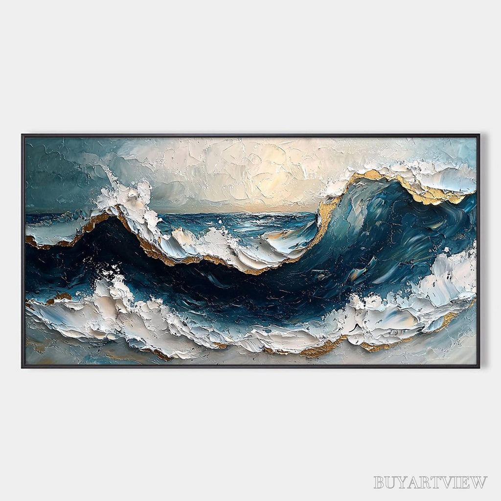 ARTOVITAS Golden Tide – Textured Impasto Ocean Wave Oil Painting - image 1