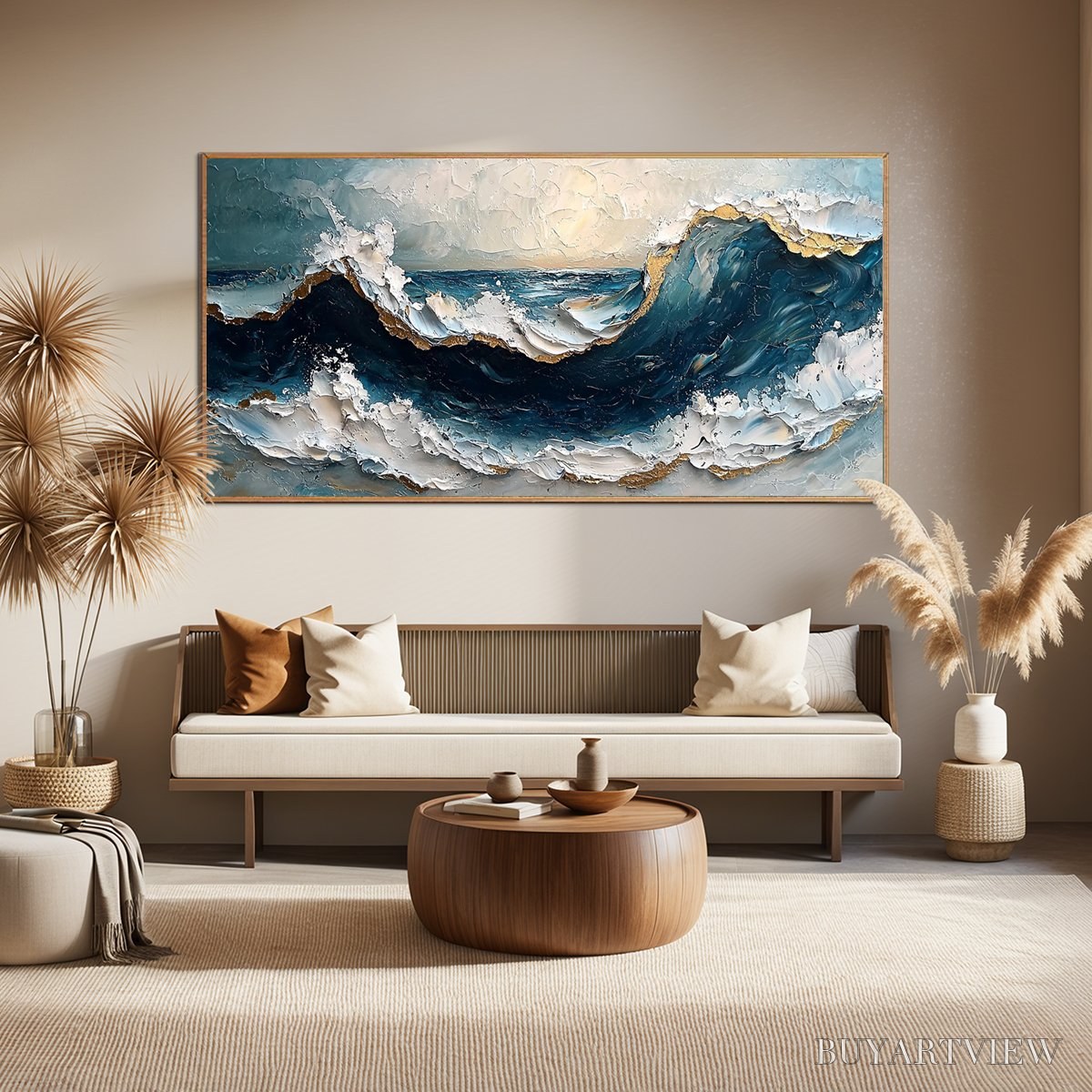 ARTOVITAS Golden Tide – Textured Impasto Ocean Wave Oil Painting - image 2