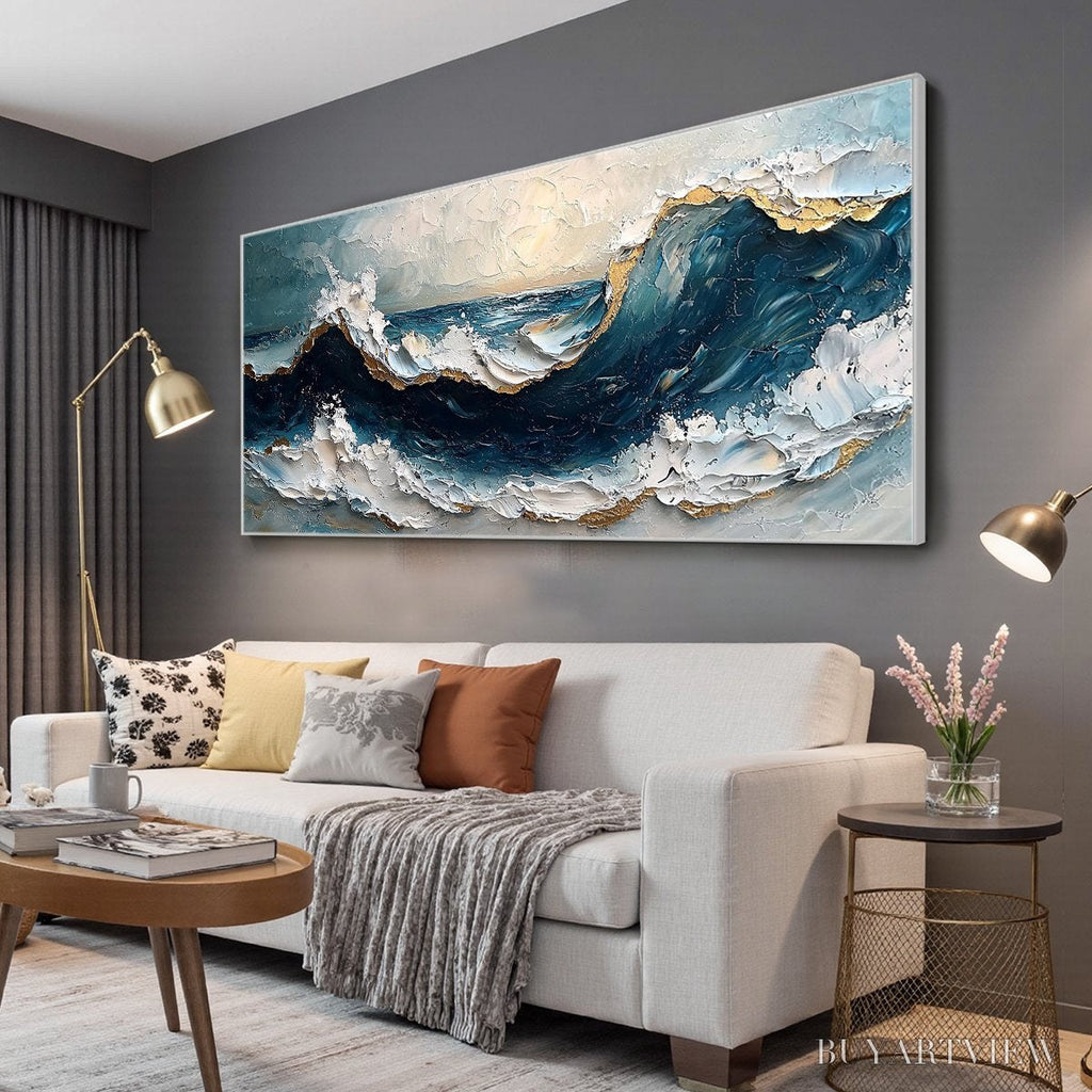ARTOVITAS Golden Tide – Textured Impasto Ocean Wave Oil Painting - image 4