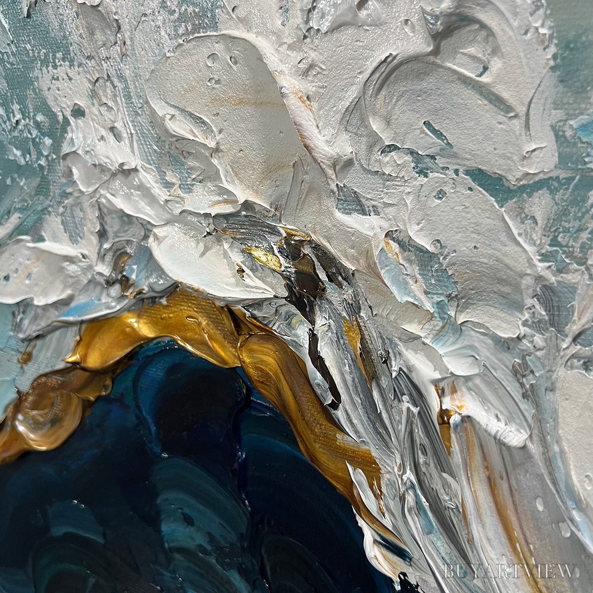 ARTOVITAS Golden Tide – Textured Impasto Ocean Wave Oil Painting - image 5