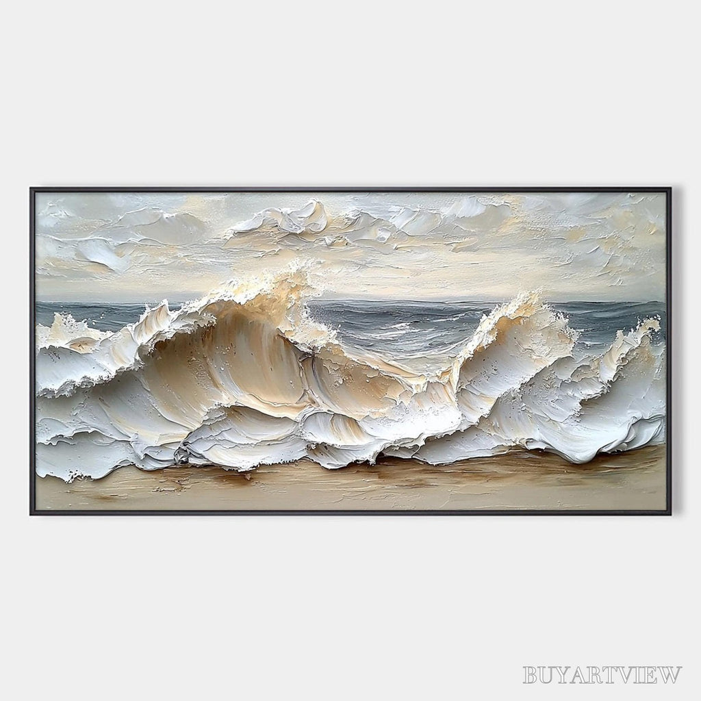 ARTOVITAS Ocean'S Embrace – Textured Impasto Coastal Wave Oil Painting - image 1