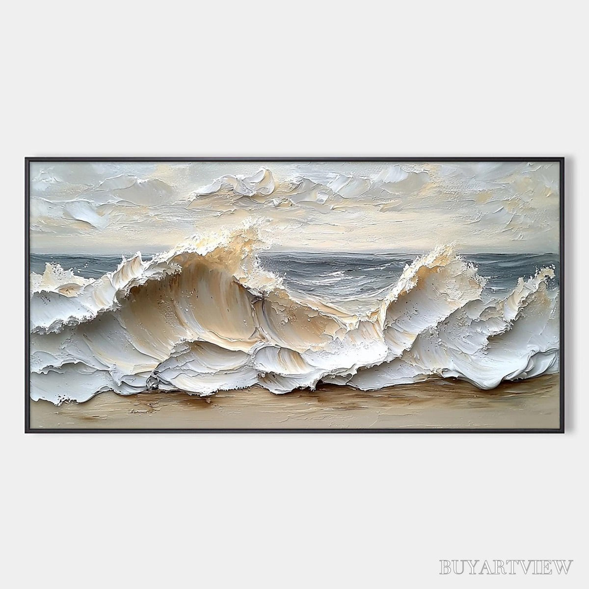 ARTOVITAS Ocean'S Embrace – Textured Impasto Coastal Wave Oil Painting - image 1