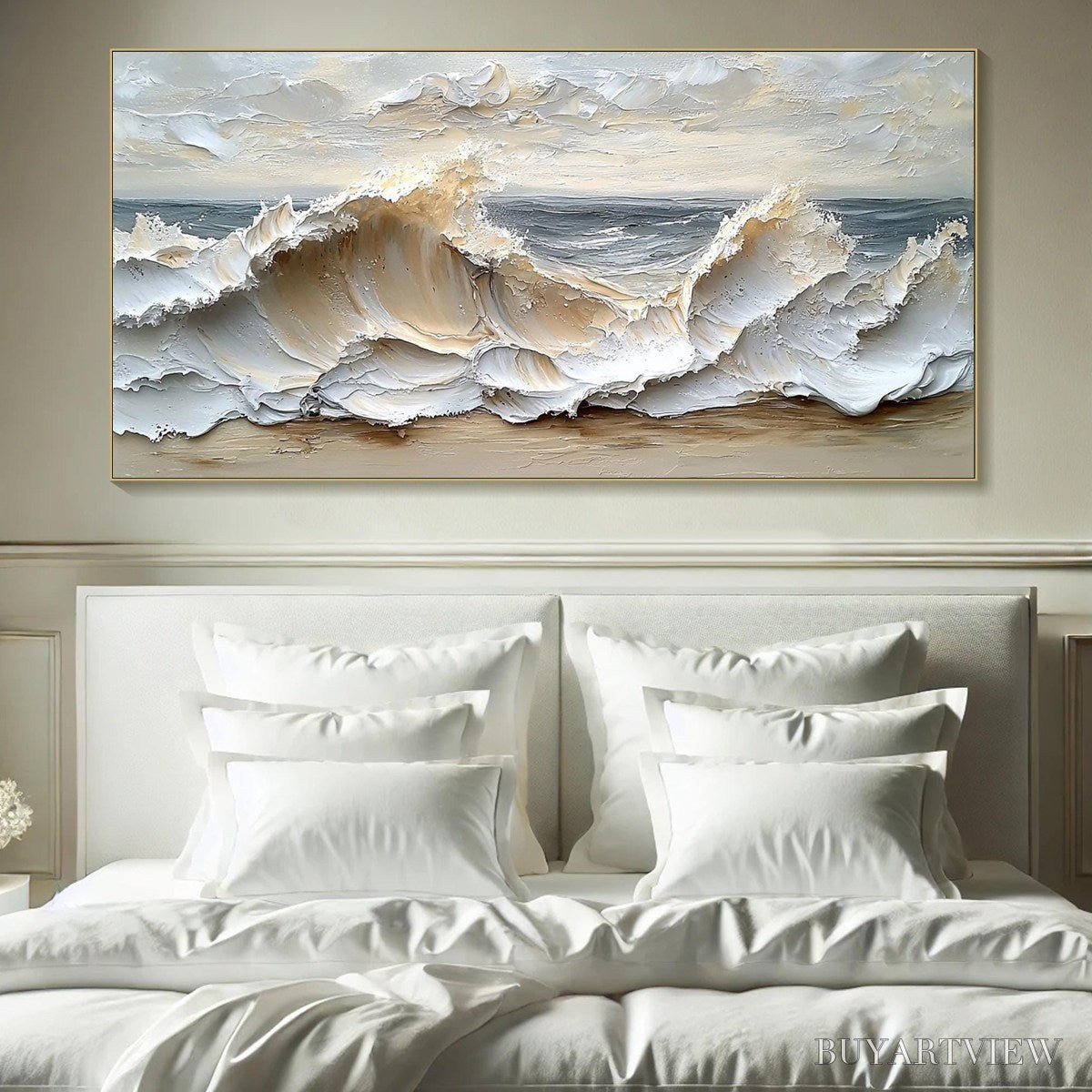 ARTOVITAS Ocean'S Embrace – Textured Impasto Coastal Wave Oil Painting - image 2