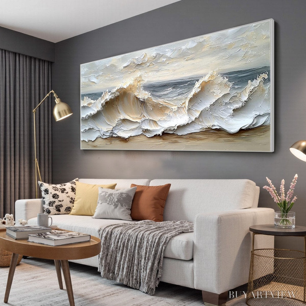 ARTOVITAS Ocean'S Embrace – Textured Impasto Coastal Wave Oil Painting - image 4