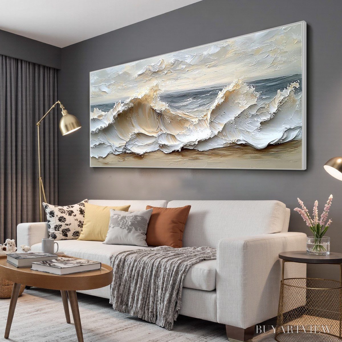 ARTOVITAS Ocean'S Embrace – Textured Impasto Coastal Wave Oil Painting - image 4