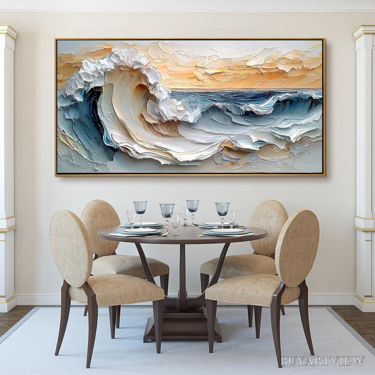 ARTOVITAS Frozen Tide – Textured Abstract Blue and White Oil Painting - image 2