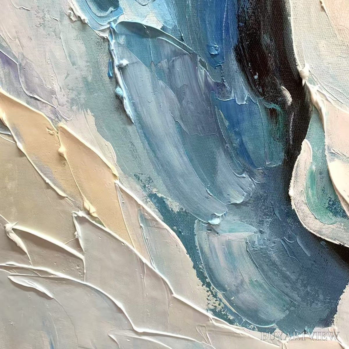 ARTOVITAS Frozen Tide – Textured Abstract Blue and White Oil Painting - image 3
