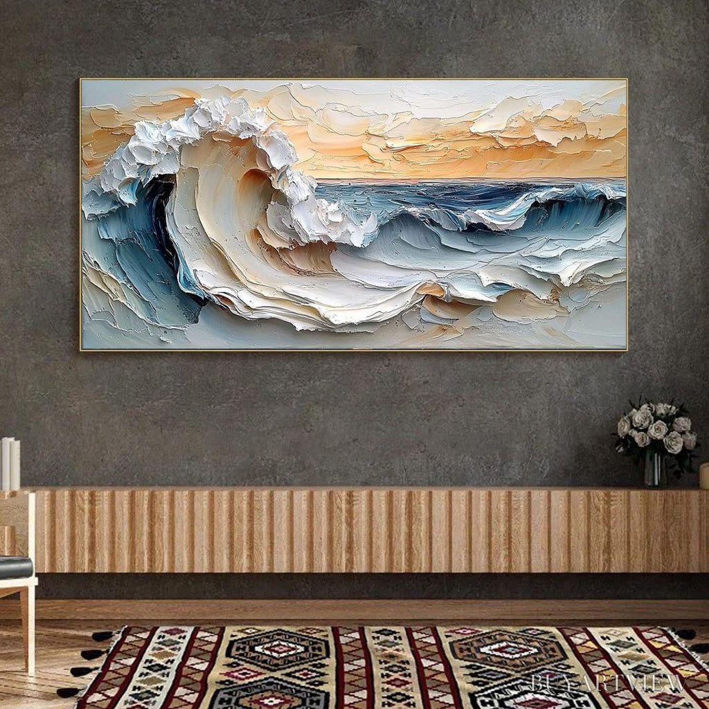 ARTOVITAS Frozen Tide – Textured Abstract Blue and White Oil Painting - image 5
