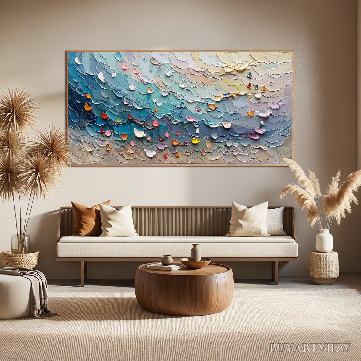 ARTOVITAS Coral Dream – Textured Abstract Seascape Oil Painting - image 2