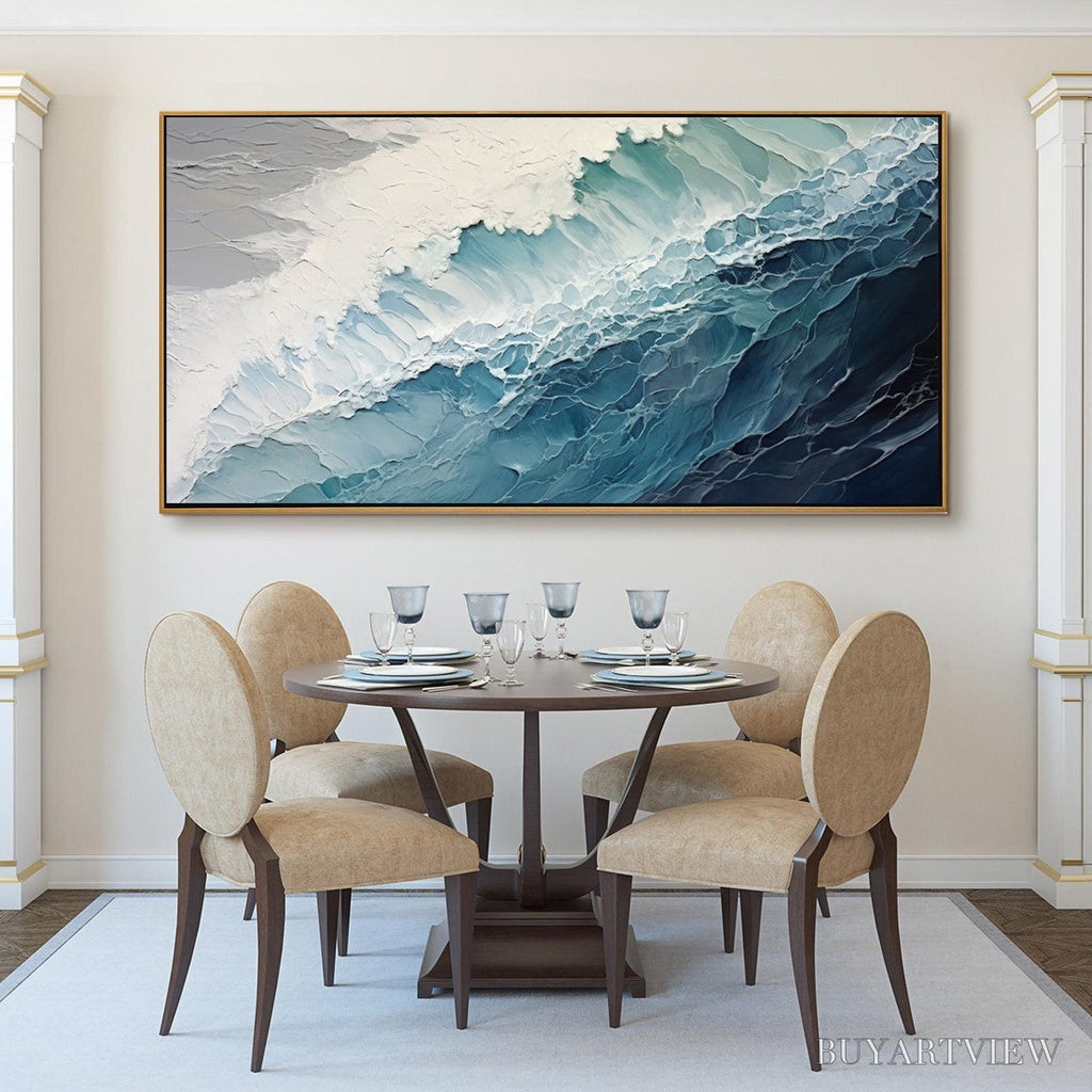 ARTOVITAS Ocean'S Embrace – Textured Abstract Seascape Oil Painting - image 2