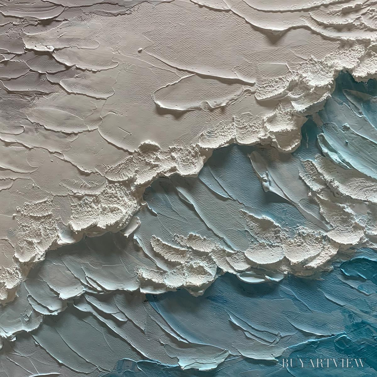 ARTOVITAS Ocean'S Embrace – Textured Abstract Seascape Oil Painting - image 3
