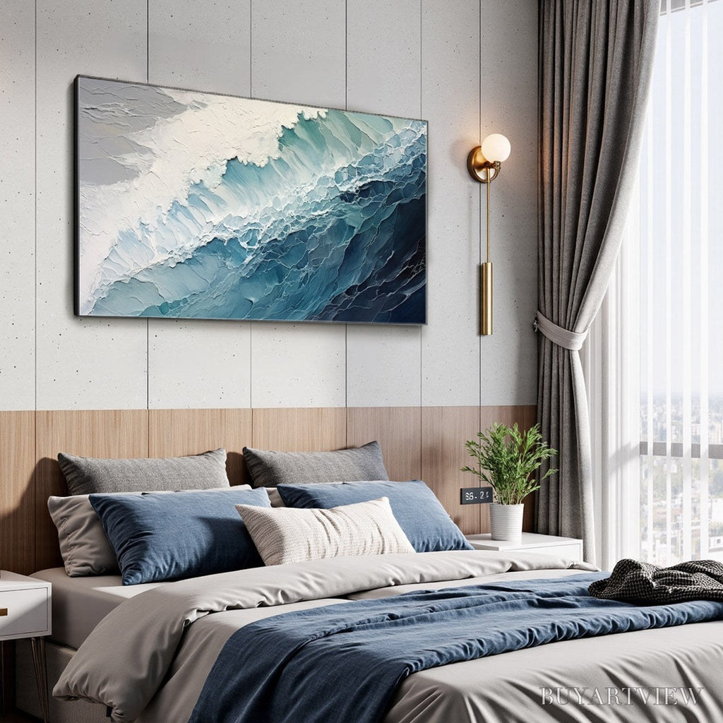 ARTOVITAS Ocean'S Embrace – Textured Abstract Seascape Oil Painting - image 4