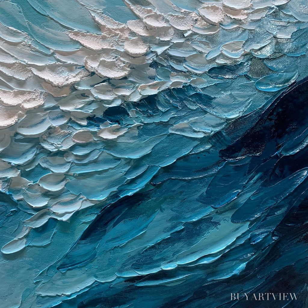 ARTOVITAS Ocean'S Embrace – Textured Abstract Seascape Oil Painting - image 5