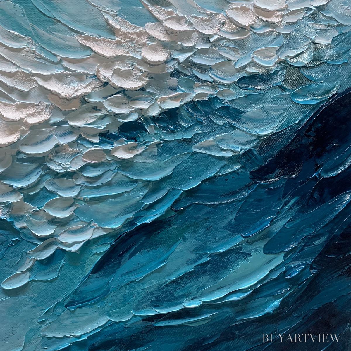 ARTOVITAS Ocean'S Embrace – Textured Abstract Seascape Oil Painting - image 5