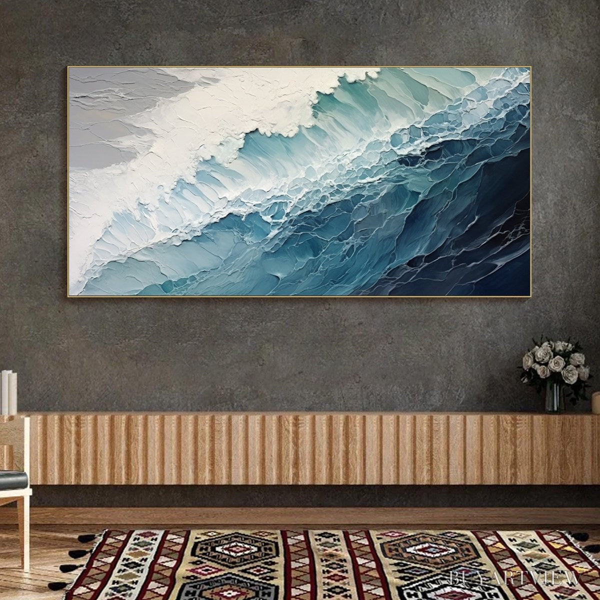 ARTOVITAS Ocean'S Embrace – Textured Abstract Seascape Oil Painting - image 6