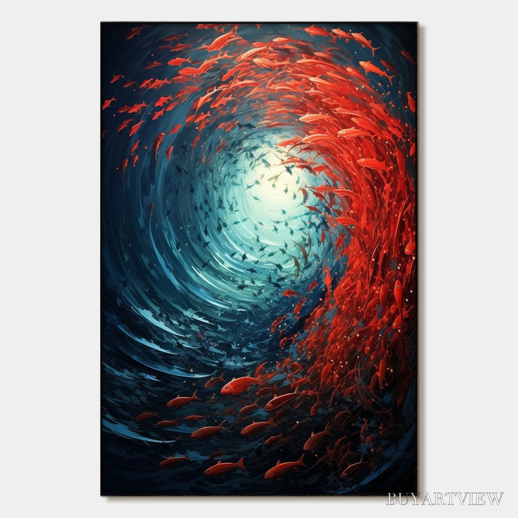 ARTOVITAS Oceanic Dance – Abstract Swirling Fish Oil Painting - image 1