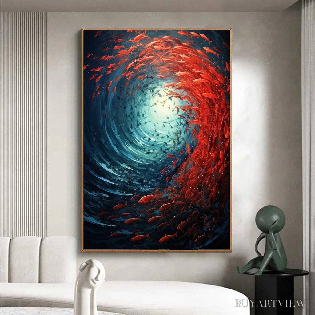 ARTOVITAS Oceanic Dance – Abstract Swirling Fish Oil Painting - image 2
