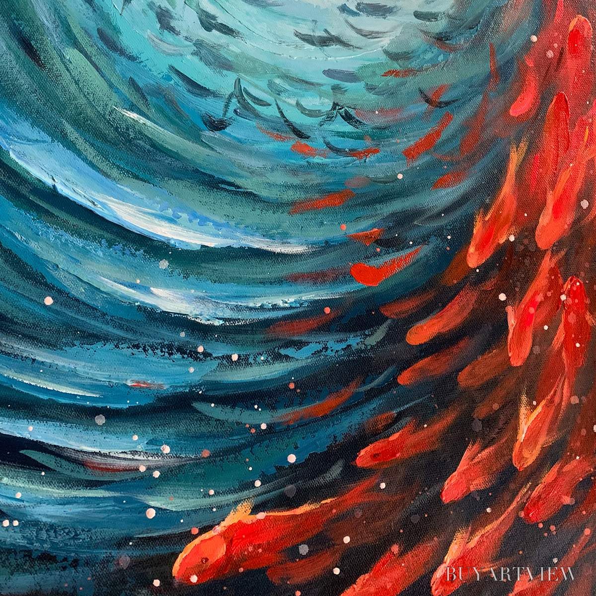 ARTOVITAS Oceanic Dance – Abstract Swirling Fish Oil Painting - image 3