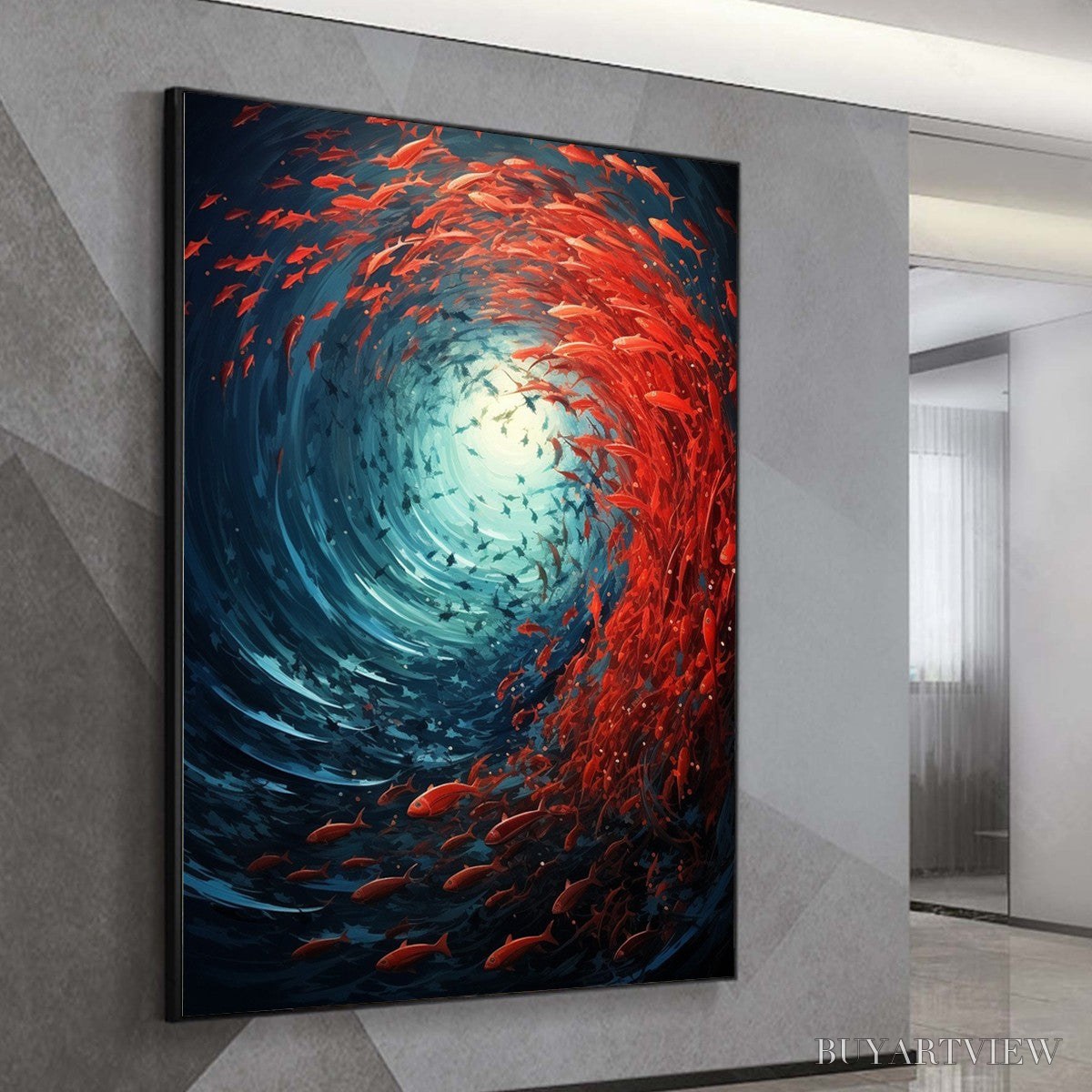 ARTOVITAS Oceanic Dance – Abstract Swirling Fish Oil Painting - image 4