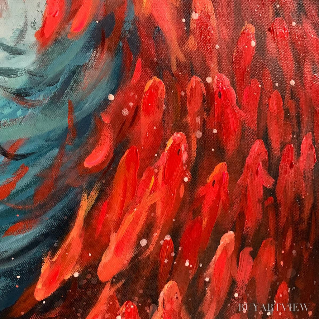 ARTOVITAS Oceanic Dance – Abstract Swirling Fish Oil Painting - image 5