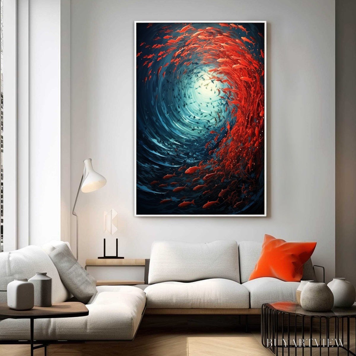 ARTOVITAS Oceanic Dance – Abstract Swirling Fish Oil Painting - image 6