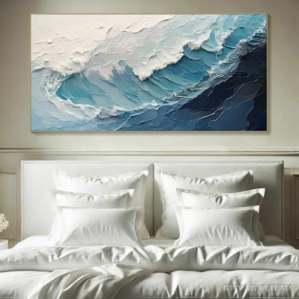 ARTOVITAS Azure Crest – Ocean Waves Abstract Impasto Oil Painting - image 2