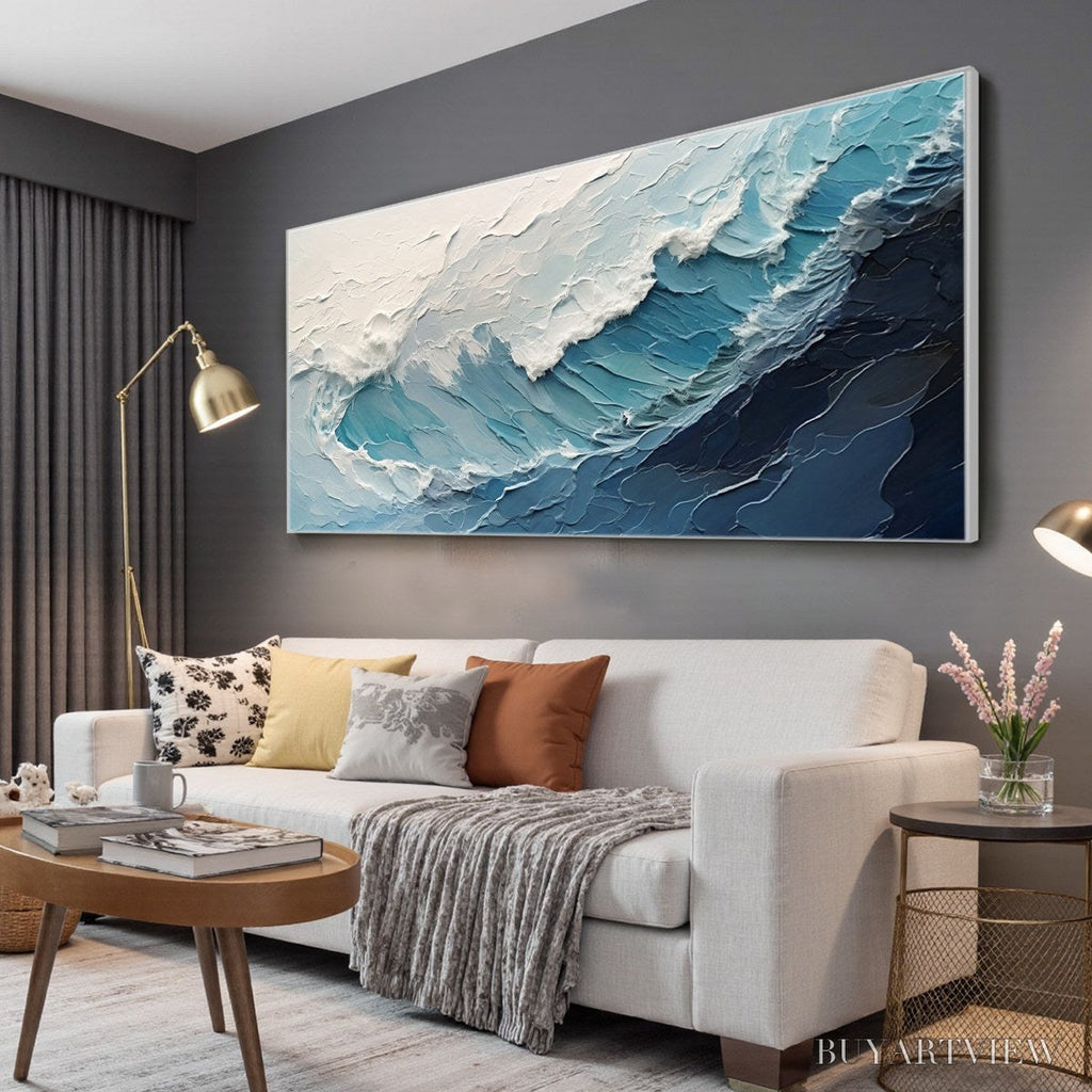 ARTOVITAS Azure Crest – Ocean Waves Abstract Impasto Oil Painting - image 4