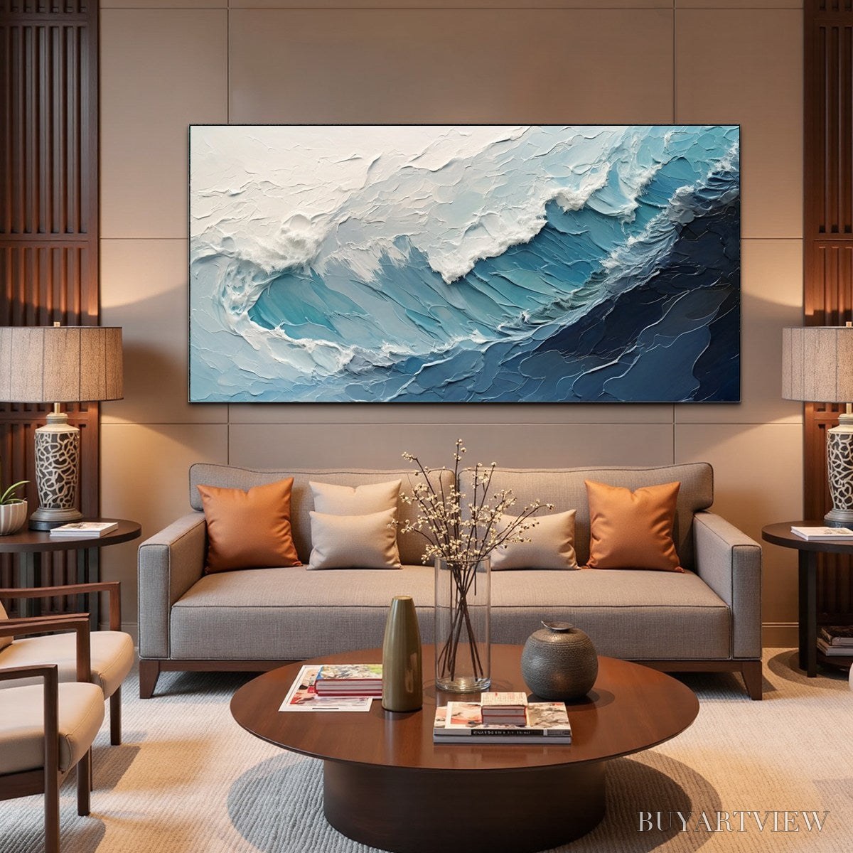 ARTOVITAS Azure Crest – Ocean Waves Abstract Impasto Oil Painting - image 5