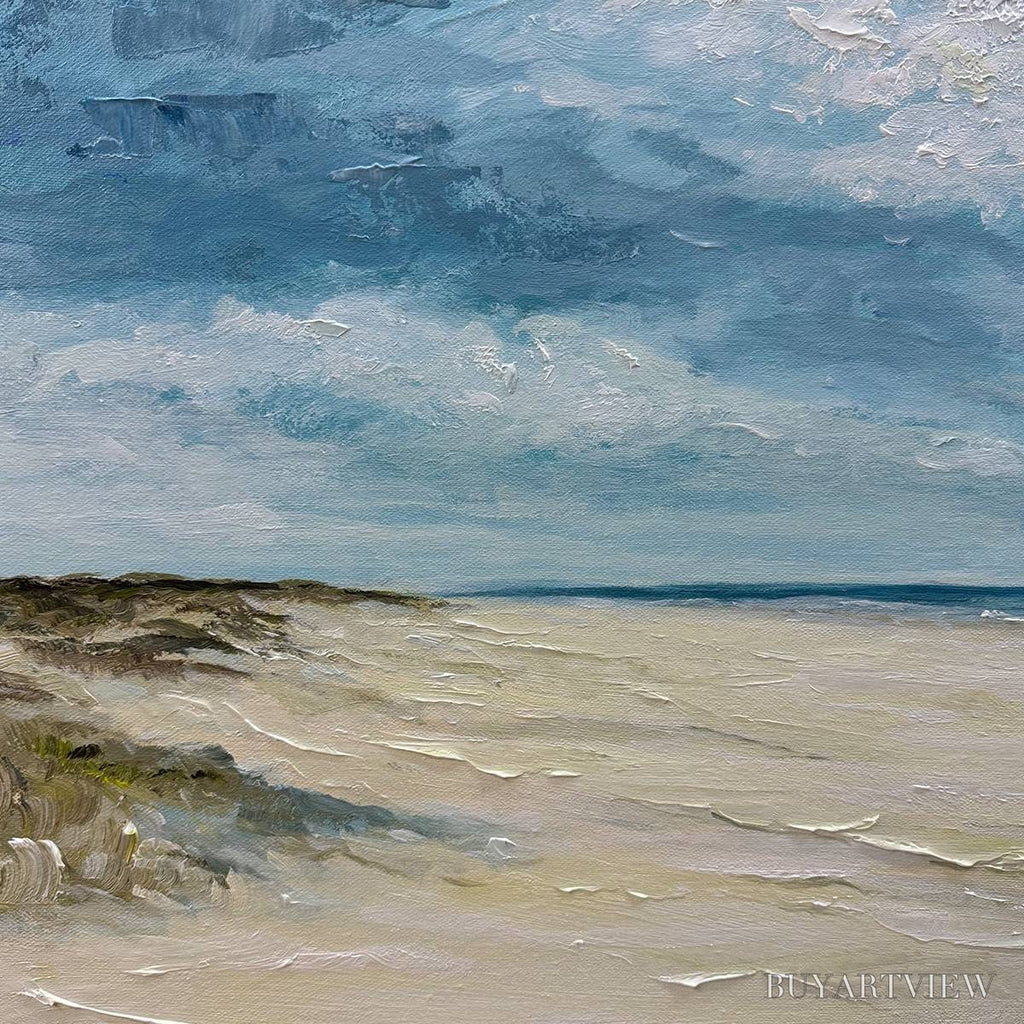 ARTOVITAS Seaside Serenity – Textured Coastal Beach Oil Painting - image 3