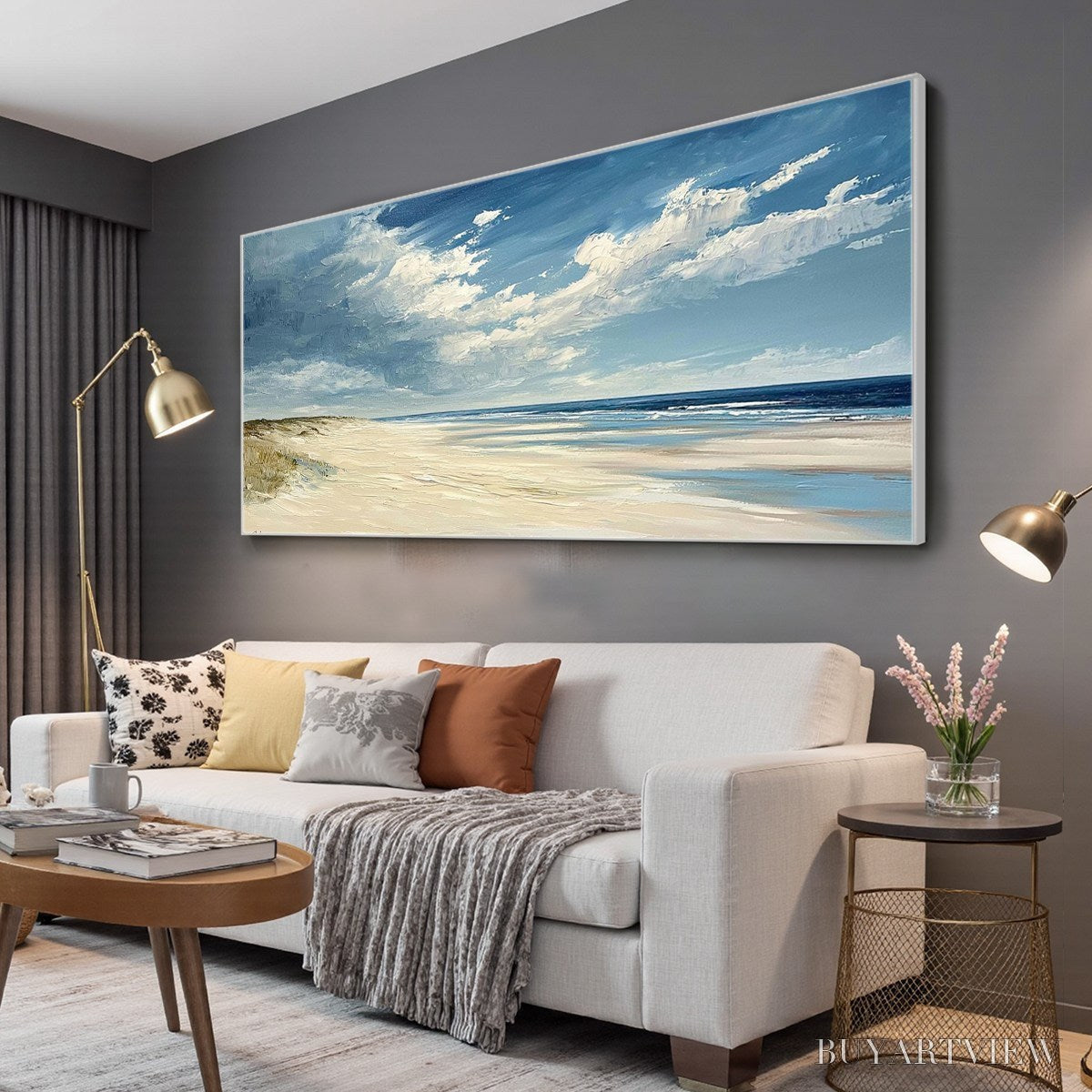 ARTOVITAS Seaside Serenity – Textured Coastal Beach Oil Painting - image 4