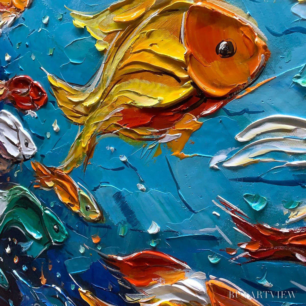 ARTOVITAS Ocean'S Jewels – Textured Impasto Colorful Fish Oil Painting - image 3