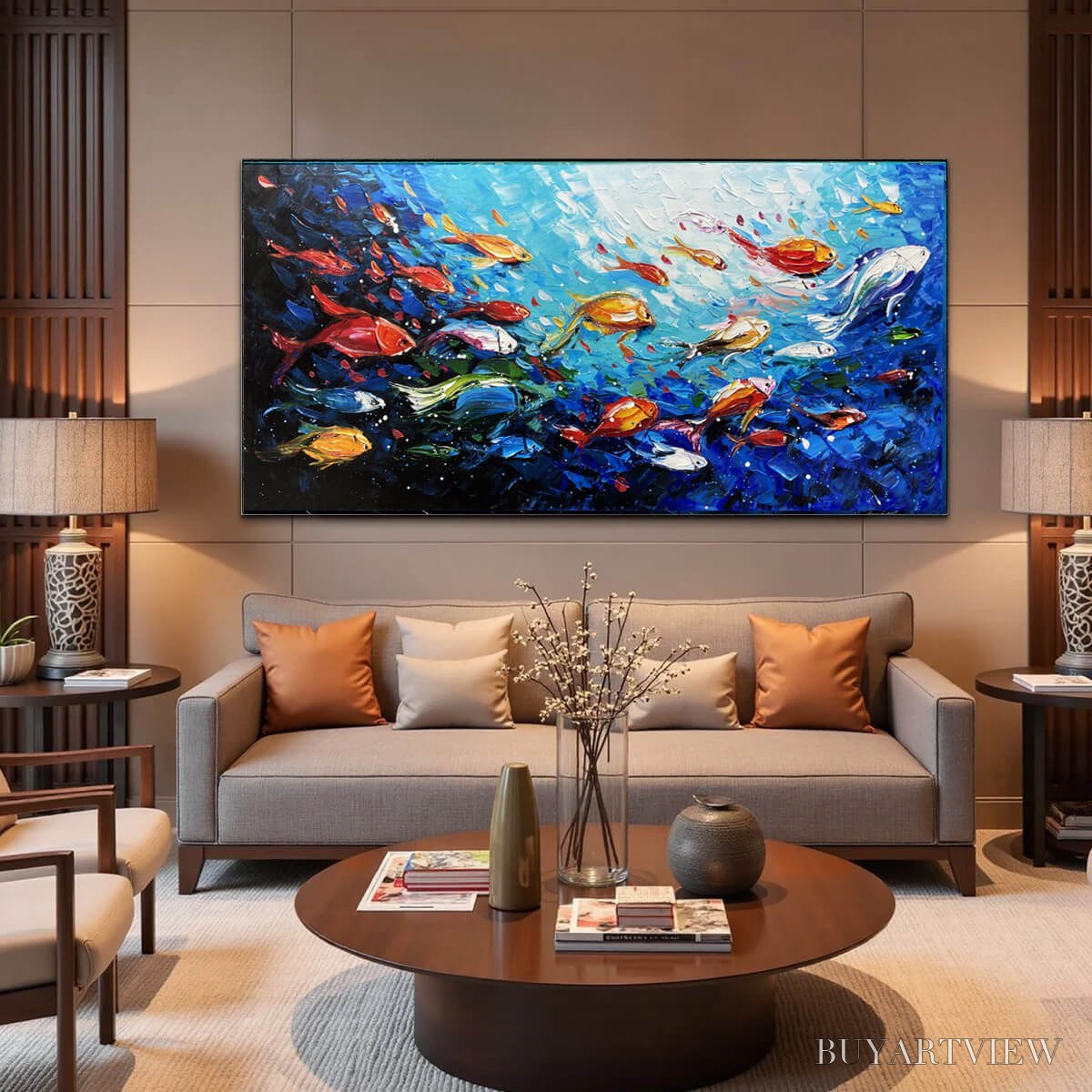 ARTOVITAS Ocean'S Jewels – Textured Impasto Colorful Fish Oil Painting - image 5