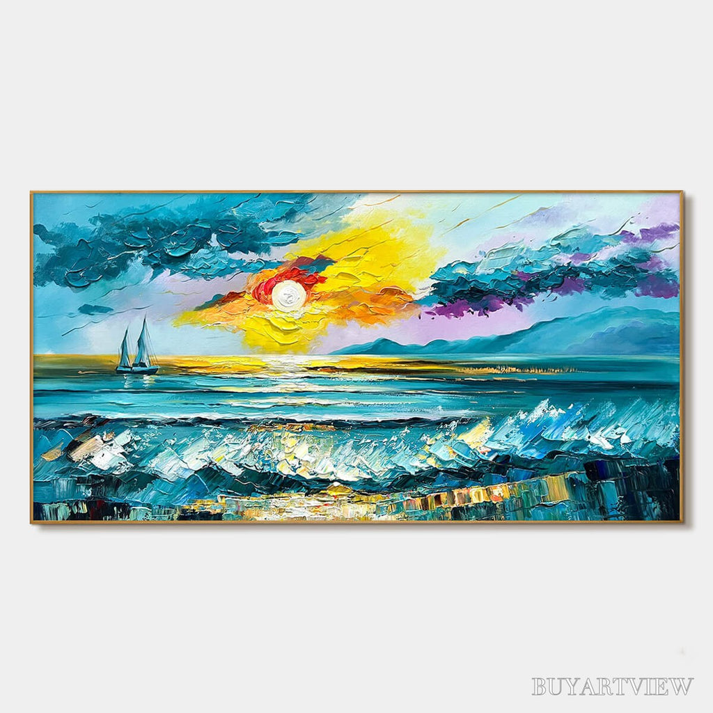 ARTOVITAS Golden Horizon – Vibrant Sunset Seascape Oil Painting - image 1