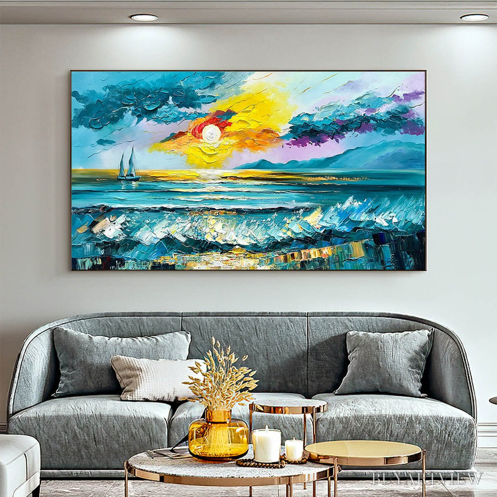 ARTOVITAS Golden Horizon – Vibrant Sunset Seascape Oil Painting - image 2