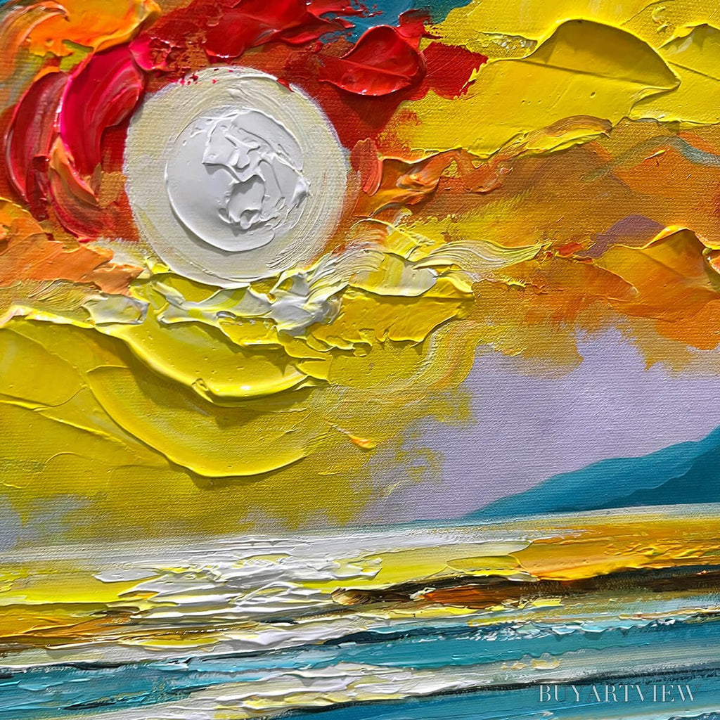 ARTOVITAS Golden Horizon – Vibrant Sunset Seascape Oil Painting - image 3