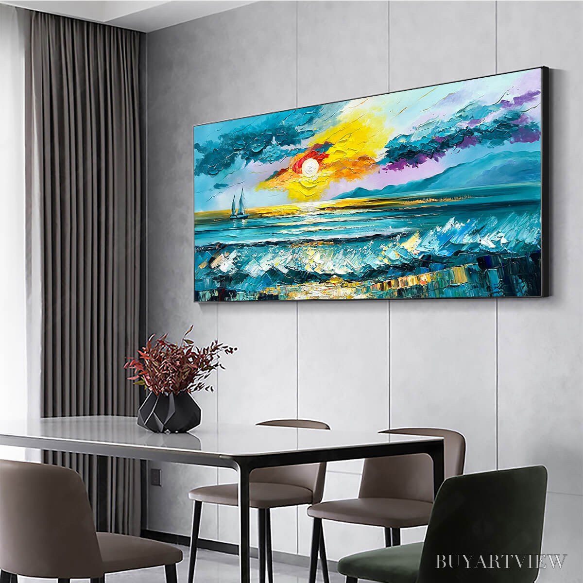 ARTOVITAS Golden Horizon – Vibrant Sunset Seascape Oil Painting - image 4