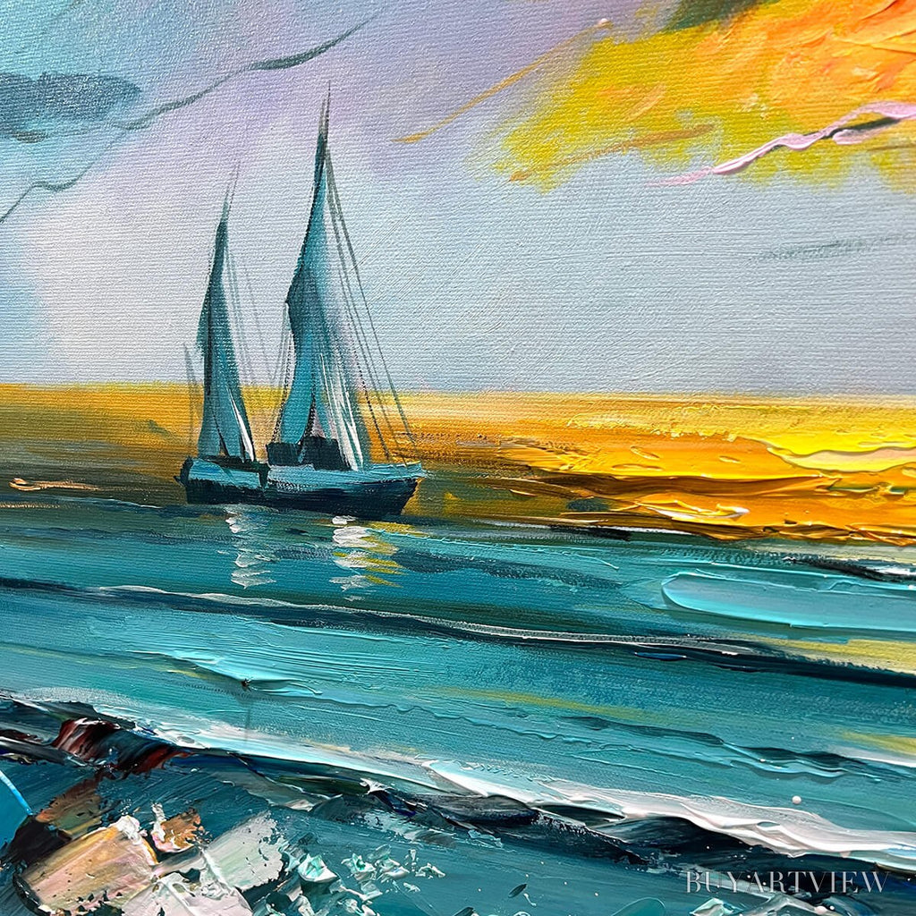 ARTOVITAS Golden Horizon – Vibrant Sunset Seascape Oil Painting - image 5
