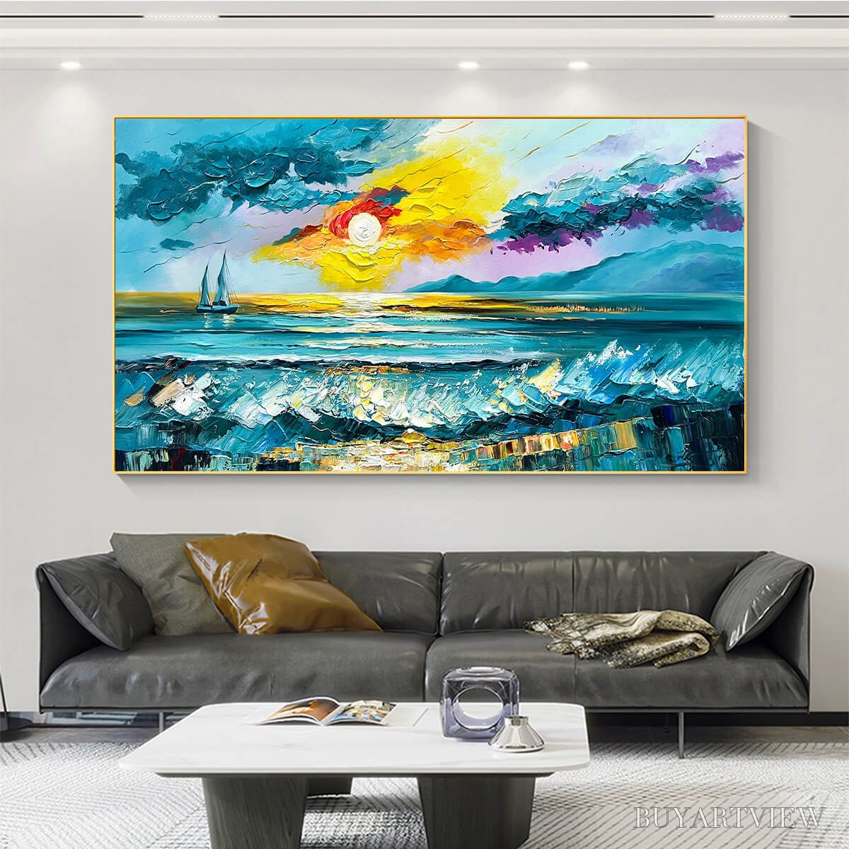 ARTOVITAS Golden Horizon – Vibrant Sunset Seascape Oil Painting - image 6