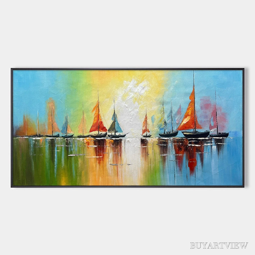 ARTOVITAS Regatta Dawn – Colorful Seascape Oil Painting - image 1