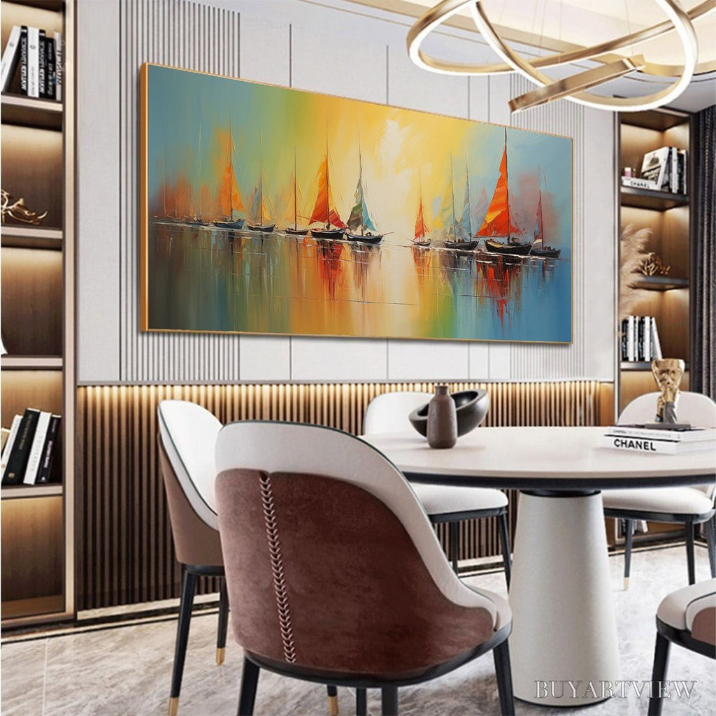 ARTOVITAS Regatta Dawn – Colorful Seascape Oil Painting - image 4