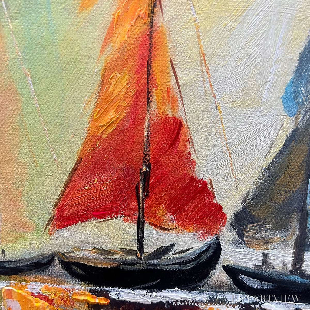ARTOVITAS Regatta Dawn – Colorful Seascape Oil Painting - image 5