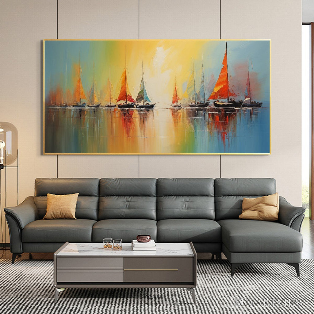 ARTOVITAS Regatta Dawn – Colorful Seascape Oil Painting - image 6
