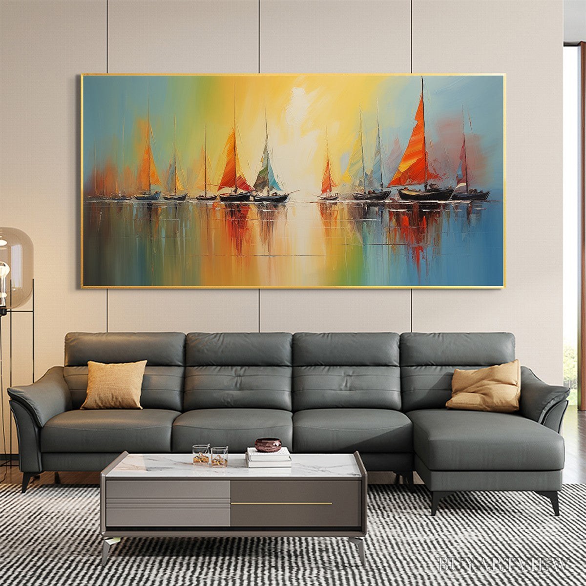 ARTOVITAS Regatta Dawn – Colorful Seascape Oil Painting - image 6