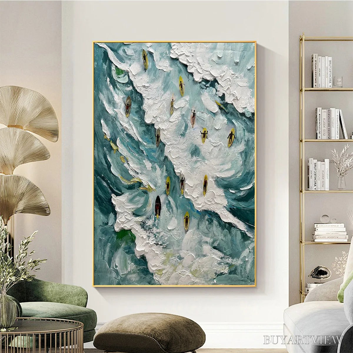 ARTOVITAS Catching the Wave – Ocean Surfers Impasto Oil Painting on Canvas - image 2