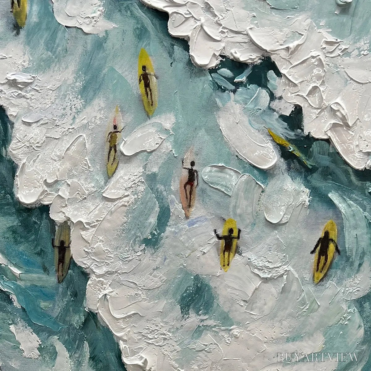 ARTOVITAS Catching the Wave – Ocean Surfers Impasto Oil Painting on Canvas - image 3