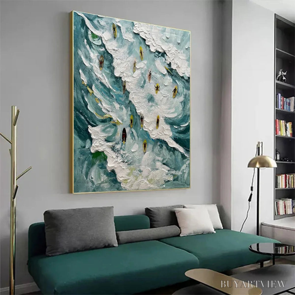 ARTOVITAS Catching the Wave – Ocean Surfers Impasto Oil Painting on Canvas - image 4