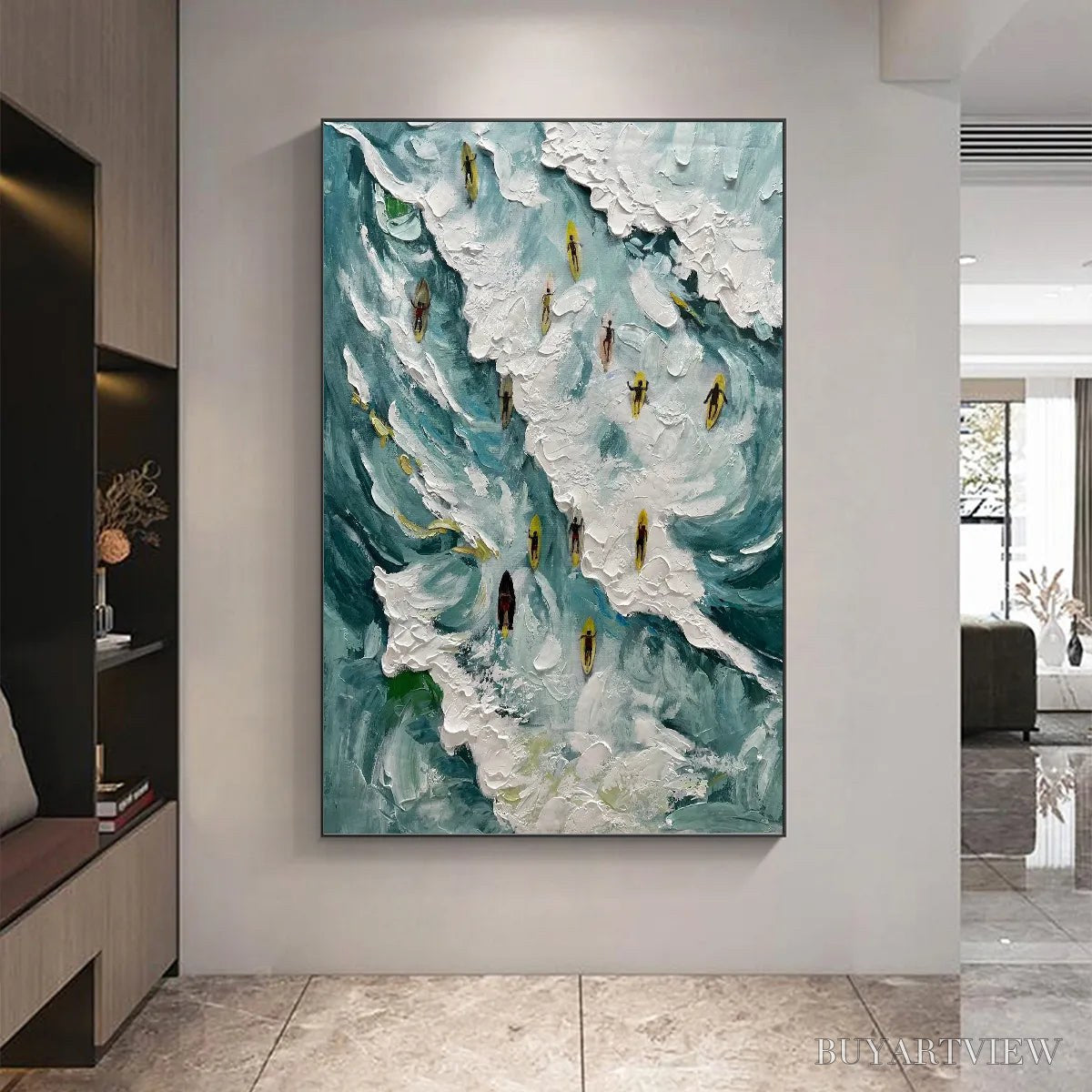 ARTOVITAS Catching the Wave – Ocean Surfers Impasto Oil Painting on Canvas - image 6